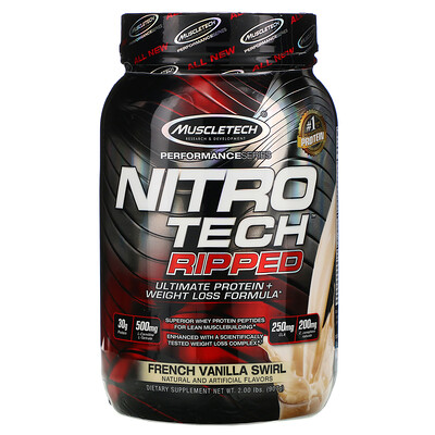 Muscletech Nitro Tech, Ripped, Ultimate Protein + Weight Loss Formula, French Vanilla Swirl, 2 lbs (907 g)