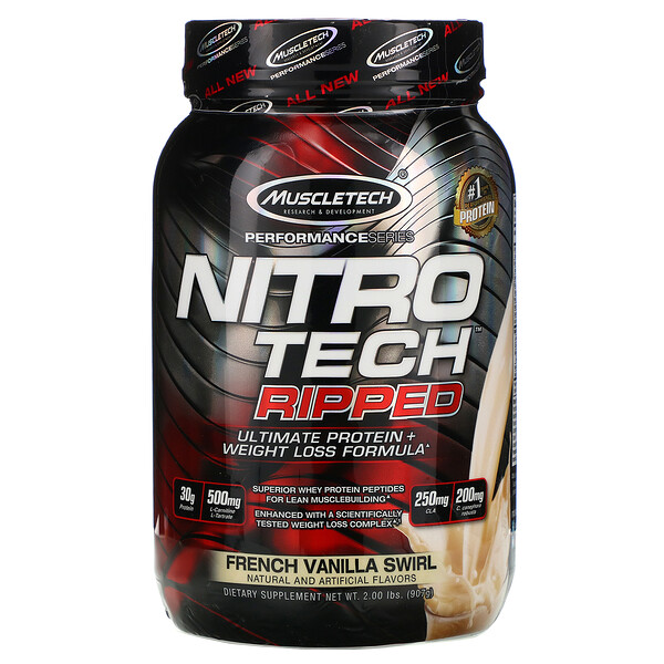 Nitro Tech Ripped, Ultimate Protein + Weight Loss Formula, French Vanilla Swirl, 2 lbs (907 g)