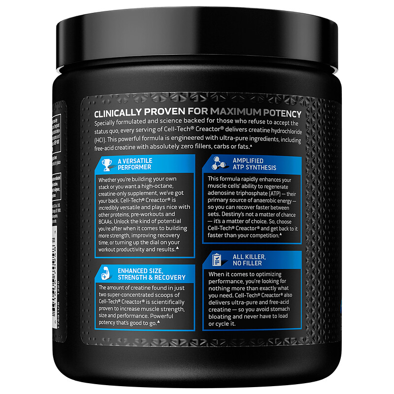Muscletech, Cell Tech CREACTOR, Creatine HCI + FreeAcid Creatine, Blue Raspberry Blast, 9.32 oz
