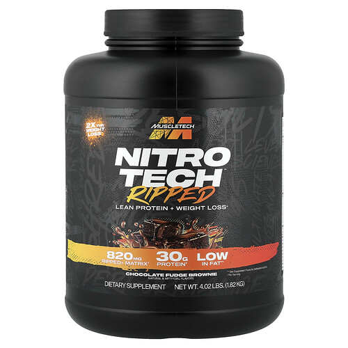 MuscleTech, Nitro-Tech™ Ripped, Lean Protein + Weight Loss, Lean Protein + Weight Loss, Chocolate-Fudge-Brownie, 1,82 kg (4,02 lb.)
