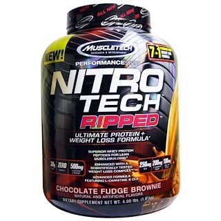 Muscletech, Nitro Tech, Ripped, Ultimate Protein + Weight Loss Formula, Whey Protein Powder, Chocolate Fudge Brownie, 4 lbs (1.81 kg)