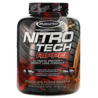 Muscletech, Nitro Tech（ニトロテック）リップド、アルティメットプロテイン＋体重管理サポート、チョコレートファッジブラウニー、1.81kg（4ポンド）