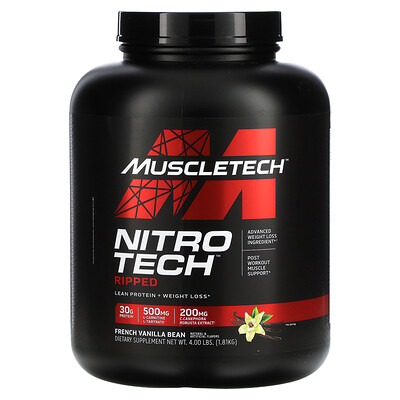 MuscleTech Nitro Tech Ripped чистый протеин + формула для похудения французская ваниль 1 81 кг (4 фунта)