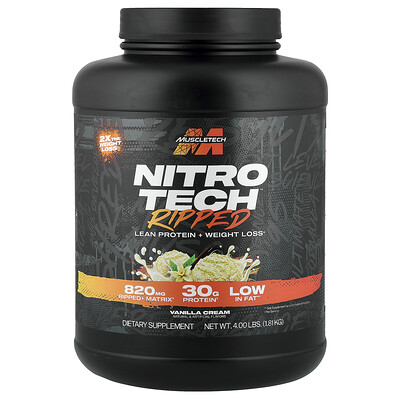 MuscleTech, Nitro-Tech® Ripped, Proteína magra y pérdida de peso, Crema de vainilla, 1,81 kg (4 lb)