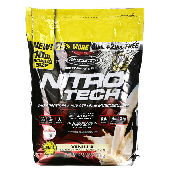 Muscletech Performance Series Nitro Tech Whey Isolate Lean Musclebuilder Vanilla 10 Lbs 4 54 Kg 4545