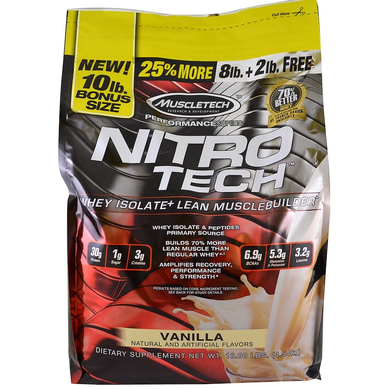 Muscletech Nitro Tech Whey Isolate Lean Musclebuilder Vanilla 10 Lbs 454 Kg