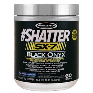 Muscletech, #Shatter, SX-7, черный оникс, перед тренировкой, Blue Raspberry Blast, 12,49 унц. (354 г)