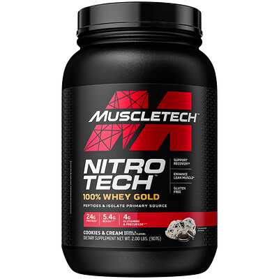 Muscletech Nitro Tech, 100% Whey Gold, сывороточный протеин, печенье с кремом, 1,00 кг (2,21 фунта)