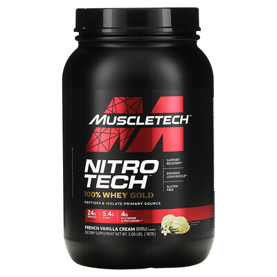 Muscletech Nitro Tech, 100% Whey Gold (100% сыворотка), французский ванильный крем, 999 г (2,20 фунта)