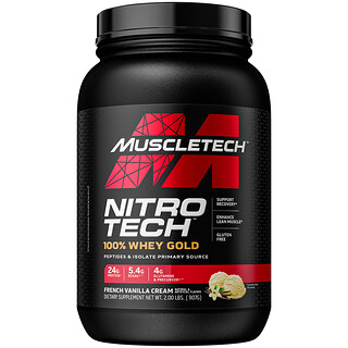 Muscletech, Nitro Tech, 100% 유청 골드, 프렌치 바닐라 크림 맛, 907g(2lbs)