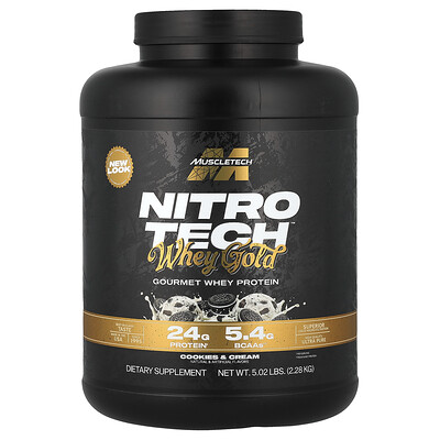 MuscleTech, Nitro-Tech™, 100 % suero de leche dorado, Galletas y crema, 2,27 kg (5 lb)