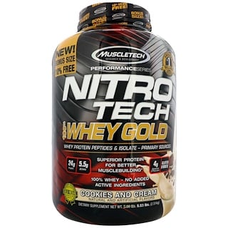 Muscletech, Nitro Tech 100% Золотая сыворотка, Печенье и сливки, 5,53 фунта (2,51 кг)
