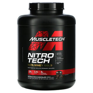 Muscletech, Nitro Tech، مصل اللبن الذهبي 100%، بنكهة الشيكولاتة الغنية المضاعفة، 5.03 رطل (2.28 كجم)