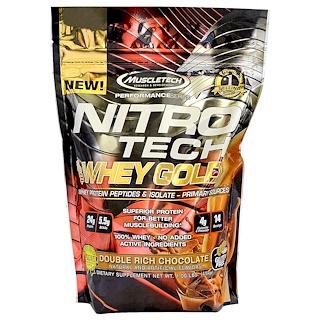 Muscletech, Nitro Tech 100%-ный Сывороточный Золотой Белок, Двойной Шоколад, 1,00 фунта (454 г)