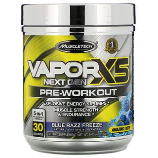Muscletech, VaporX5，下一代，訓練前，Blue Razz Freeze，9.40 盎司（266 克）