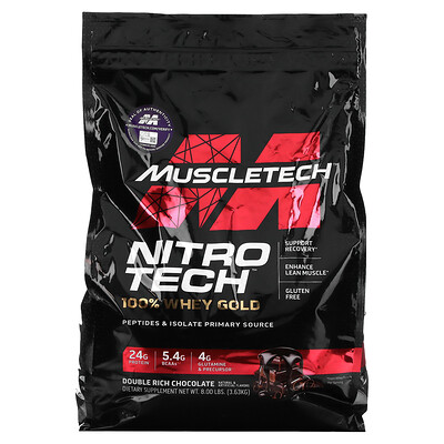 

MuscleTech Nitro Tech, 100% Whey Gold, сывороточный белок в порошке, двойной шоколад, 3,63 кг (8 фунтов)