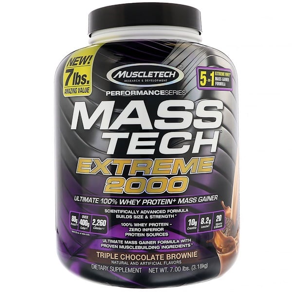 Muscletech, Mass Tech Extreme 2000, Triple Chocolate Brownie, 3,18 kg