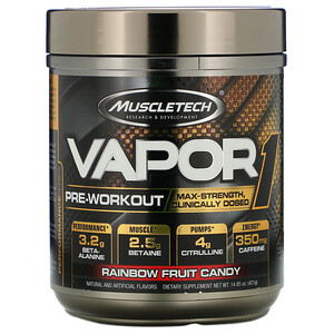 Отзывы о Мусклетек, Vapor1, Pre-Workout, Rainbow Fruit Candy, 14.85 oz (421 g)