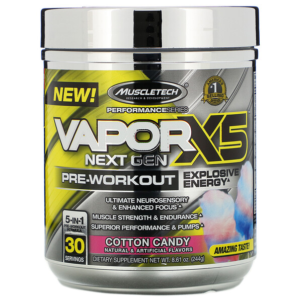 Muscletech, Vapor X5, Next Gen, PreWorkout, Cotton Candy, 8.61 oz (244 g) iHerb
