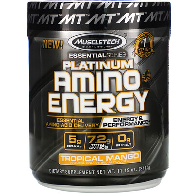 

Muscletech Platinum Amino Plus Energy, тропическое манго, 11,19 унц. (317 г)