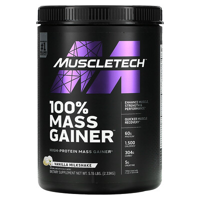 Muscletech 100% Mass Gainer, Vanilla Milkshake, 5.15 lbs (2.33 kg)