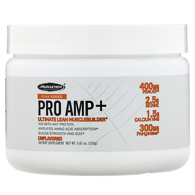 Muscletech Peak Series, Pro Amp+, оптимальное средство для увеличения сухой мышечной массы, без добавок, 159 г (5,61 унции)