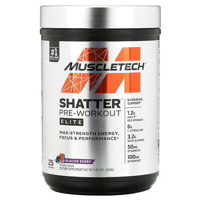 Muscletech Shatter Pre-Workout, Elite, Glacier Berry, 1.01 lbs (459 g)