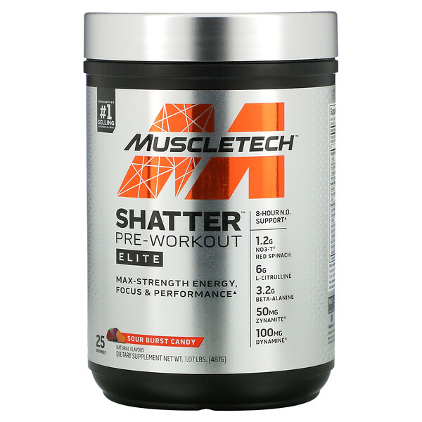 Muscletech, Shatter PreWorkout, Elite, Sour Burst Candy