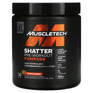 Muscletech, Shatter Pre-Workout Pumped8，Gummy Burst，8.57 盎司（243 克）