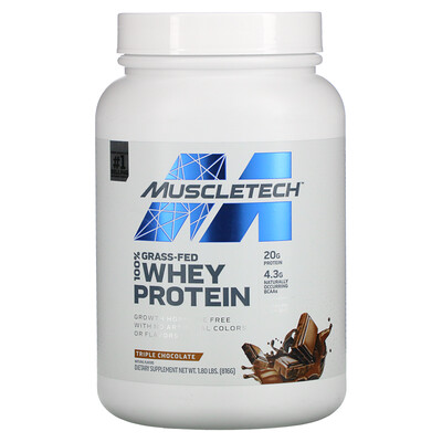 Muscletech 100% Grass-Fed Whey Protein, Triple Chocolate, 1.8 lbs (816 g)