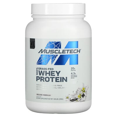 Muscletech 100% Grass-Fed Whey Protein, Deluxe Vanilla, 1.8 lbs (816 g)