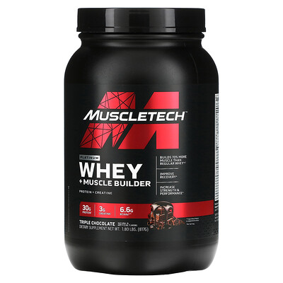 MuscleTech Platinum Whey + Muscle Builder, тройной шоколад, 817 г (1,8 фунта)