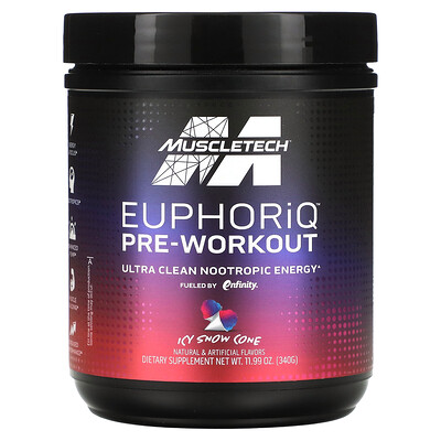 MuscleTech EuphoriQ Pre-Workout, ледяной конус, 340 г (11,99 унции)