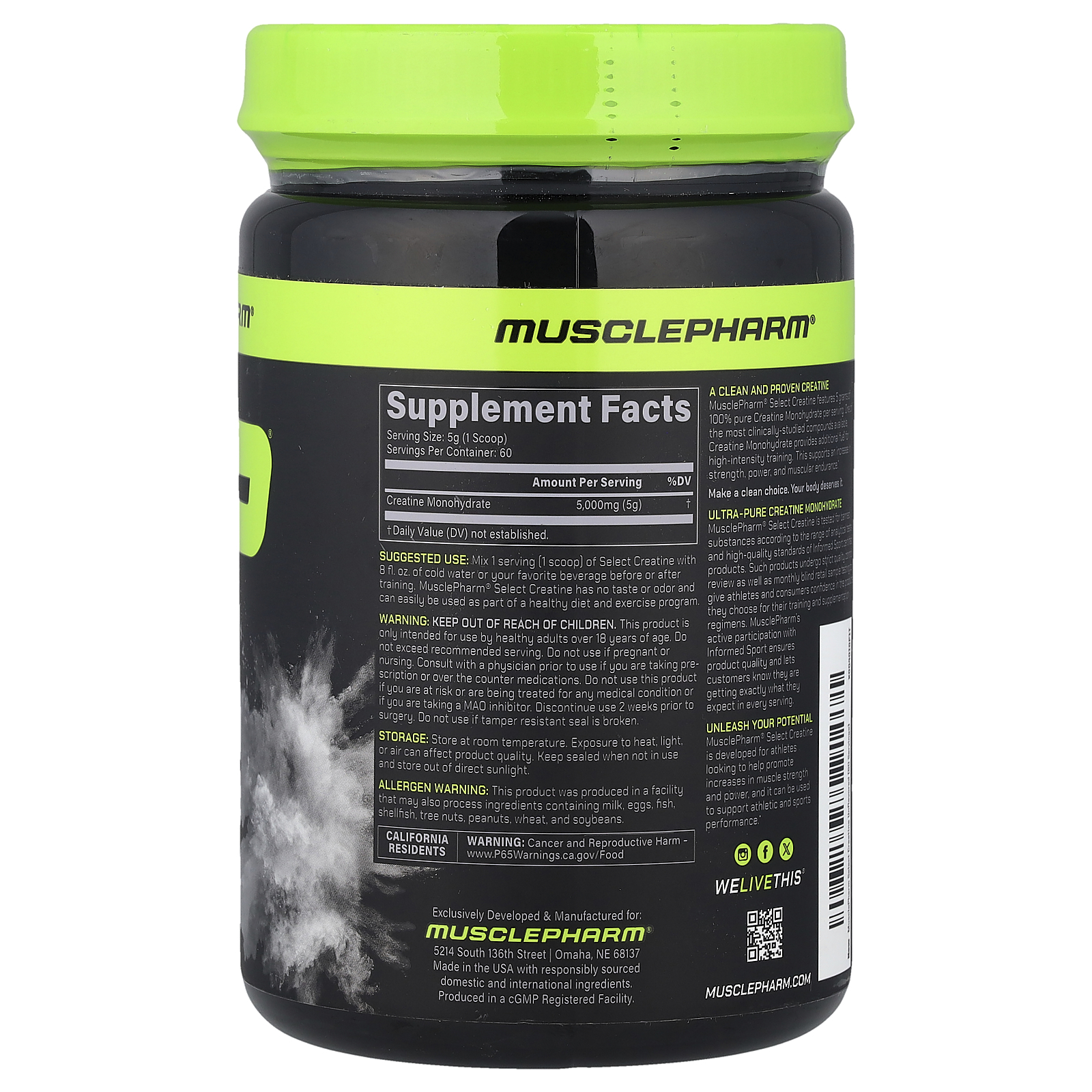 MusclePharm, Essentials, Creatine, Unflavored, 0.66 lbs (300 g), 5 g (1 scoop) - Picture 2 of 2