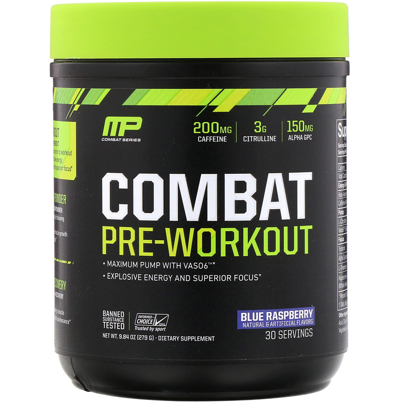 MusclePharm, Combat, PreWorkout, Blue Raspberry, 9.84 oz
