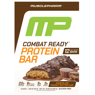 MusclePharm, Combat Ready™ Protein Bar, Chocolate Peanut Butter Cup, 12 Bars, 1.9 oz (54 g) Each