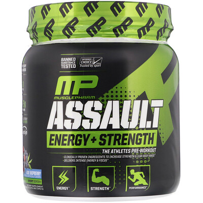 MusclePharm Assault Energy + Strength, Pre-Workout, Blue Raspberry, 12.17 oz (345 g)
