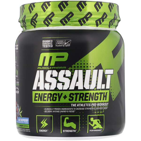 MusclePharm‏, Assault Energy + Strength, Pre-Workout, Blue Raspberry, 12.17 oz (345 g)