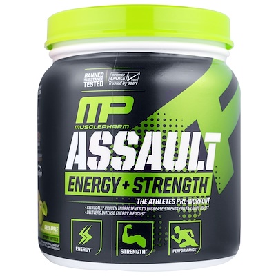 MusclePharm Assault, Energy + Strength, предтренировочная добавка, зеленое яблоко, 333 г (11,75 унции)