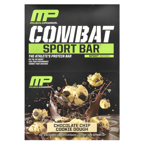 Musclepharm Combat Sport Bar™, Chocolate Chip Cookie Dough, 12 Bars, 2.01 oz (57 g) Each