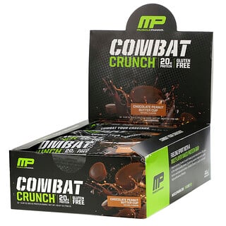 MusclePharm, ألواح بروتين Combat Crunch، كوب زبدة الفول السوداني بالشيكولاتة، 12 لوحًا، 2.22 أونصة (63 جم) لكل لوح