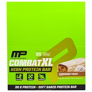MusclePharm, Combat XL High Protein Bar, Cinnamon Twist , 12 Bars, 38 oz (1080 g)