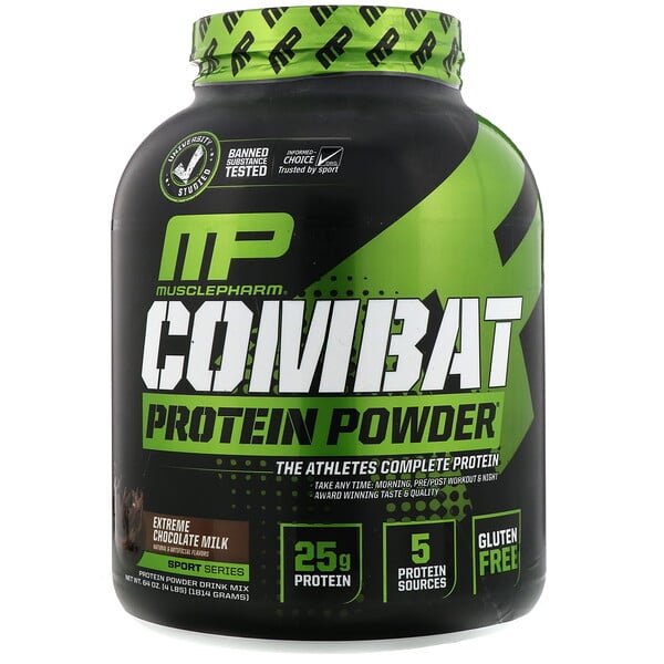 MusclePharm, Combat Protein Powder, Extreme Chocolate Milk, 4 lbs (1814 g)