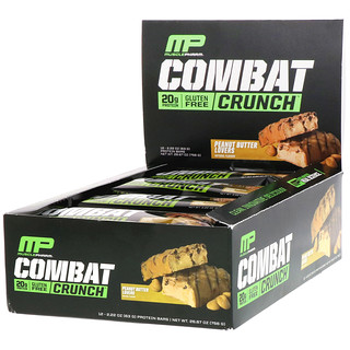 MusclePharm, Combat Crunch, с арахисовым маслом, 12 батончиков, по 2,22 унции (63 г) каждый