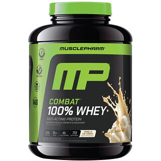 MusclePharm, Combat®, 100 % proteína de suero de leche en polvo, Helado de vainilla, 2,24 kg (5 lb)