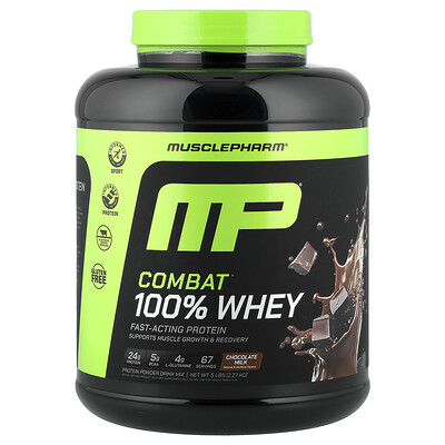 MusclePharm, Combat®, 100 % proteína de suero de leche en polvo, Leche chocolatada, 2,27 kg (5 lb)