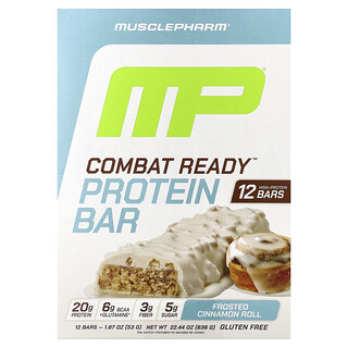MusclePharm, Barrita proteica Combat Ready™, Rollo de canela helado, 12 barritas, 53 g (1,87 oz) cada una