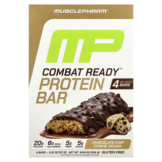 MusclePharm, Barrita proteica Combat Ready™, Masa de galleta con chips de chocolate, 4 barritas, 57 g (2,01 oz) cada una