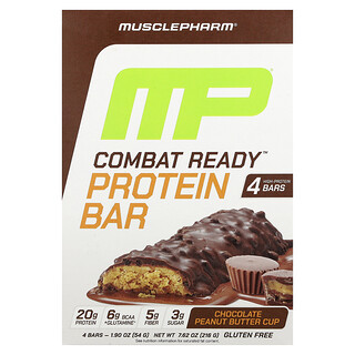 MusclePharm, Combat Ready™ Protein Bar, Chocolate Peanut Butter Cup, 4 Bars, 1.9 oz (54 g) Each
