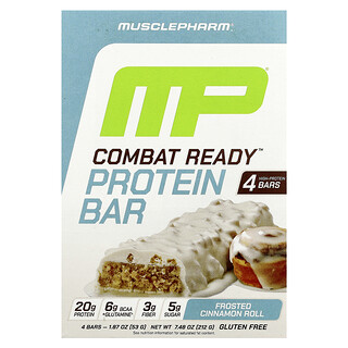 MusclePharm, Combat Ready™ Protein Bar, Frosted Cinnamon Roll, 4 Bars, 1.87 oz (53 g) Each